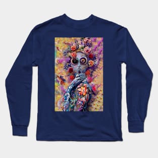 Exotic Flowers Cyber Android Girl Robot Long Sleeve T-Shirt